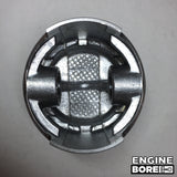 Kohler K321 K582 M14 piston with rings installed for 3.500 inch bore, shows compression rings and oil control ring, 14HP engines